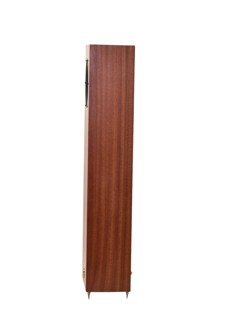 Omega Speakers Junior 8 XRS side view finished in mahogany