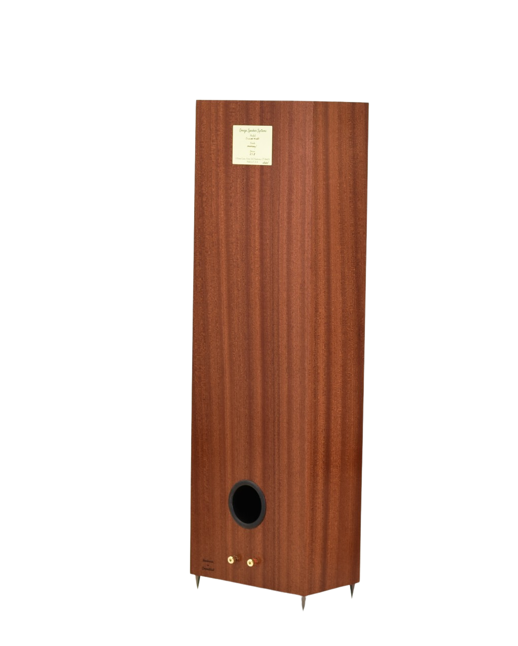 omega speakers junior 8 xrs back view finished in mahogany wood
