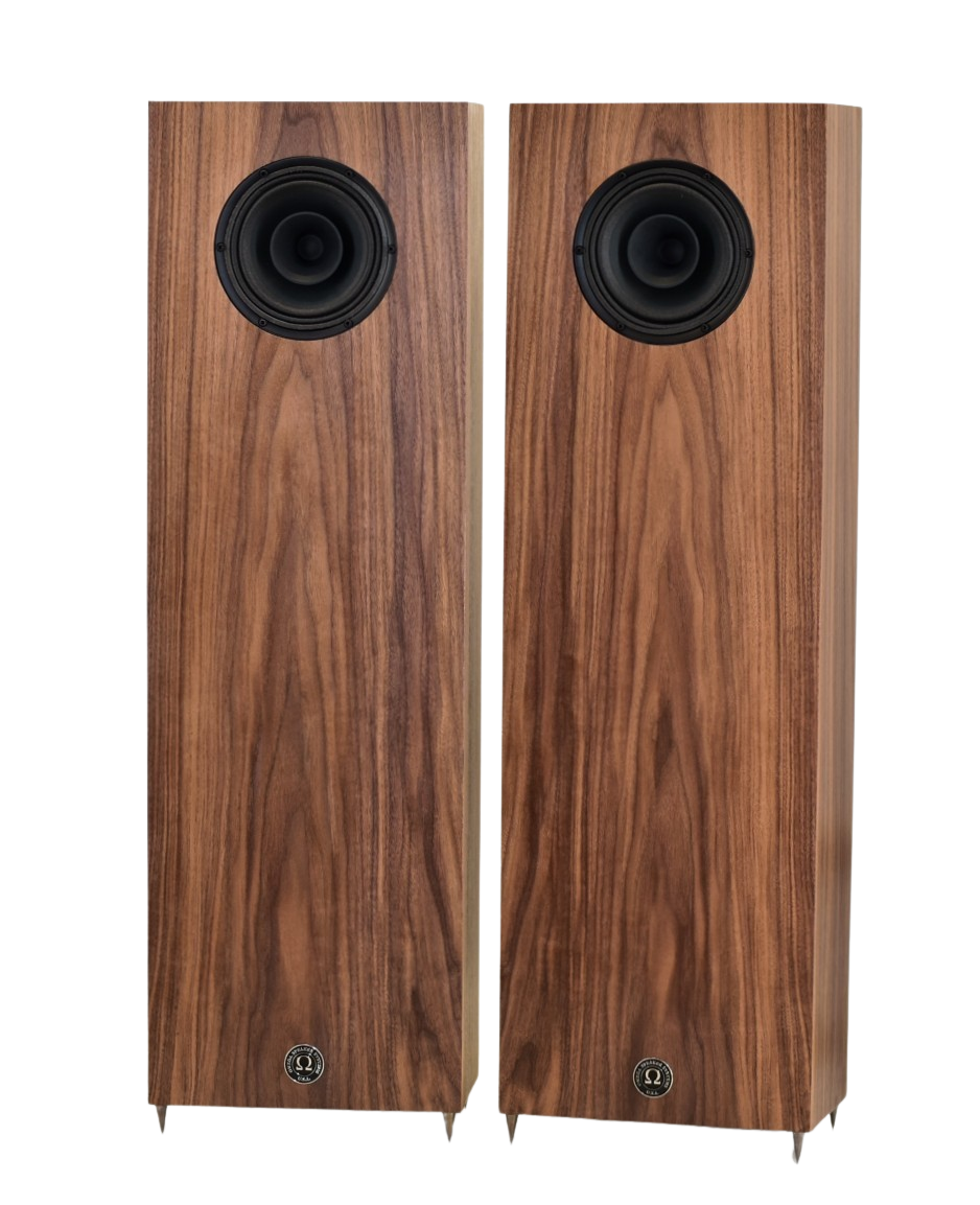 omega speakers junior alnico xrs in matched walnut wood no grills front view