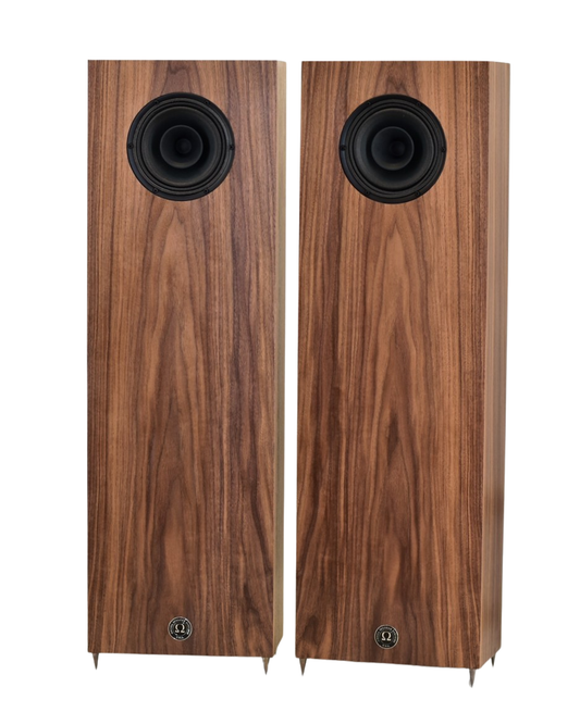 omega speakers junior alnico xrs in matched walnut wood no grills front view