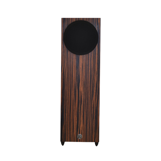 omega speakers junior 8 xrs finished in macassar ebony showing black grill