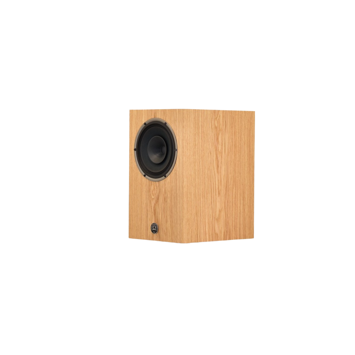 omega Speakers compact eight monitor in white oak finish no grill facing to the left