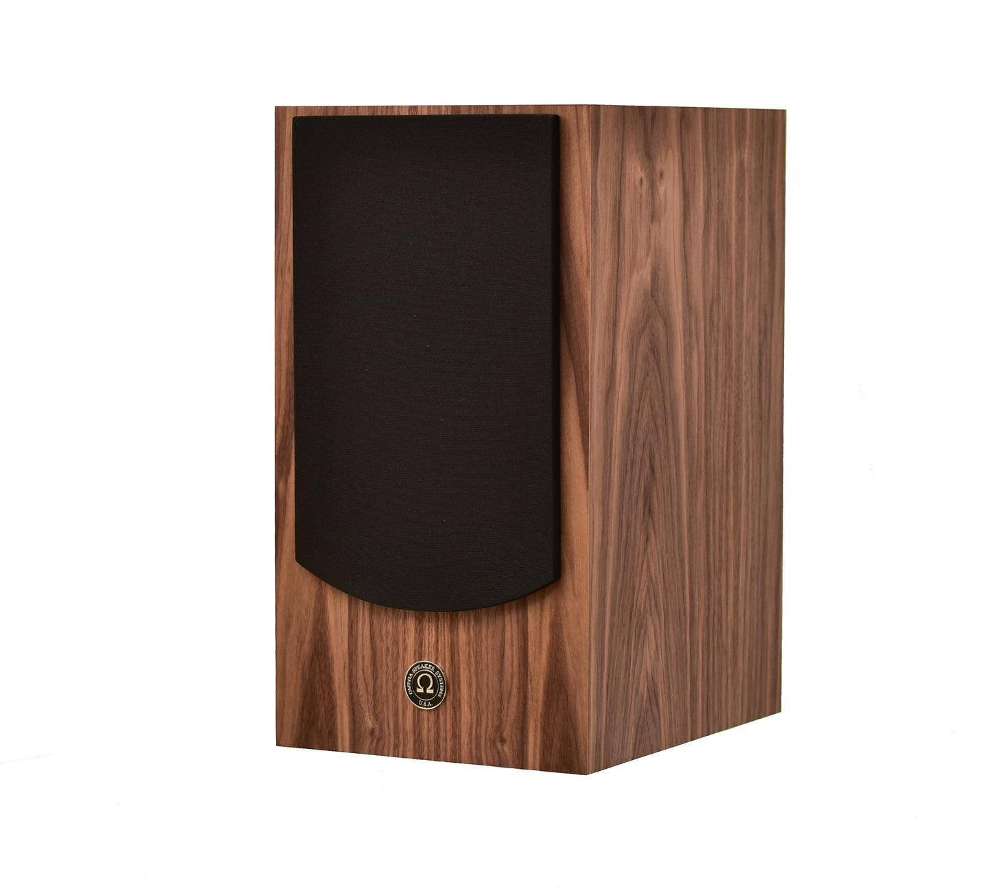 omega Speakers Super Alnico monitor finished in Walnut wood with black grill view to the left