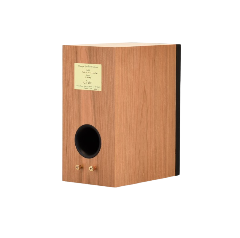 rear facing omega super 3 high output speakers showing binding posts and port