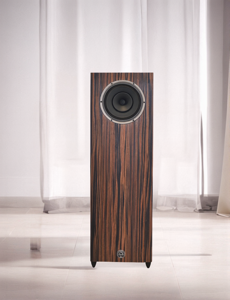 omega speakers junior 8 xrs finished in macassar ebony showing driver