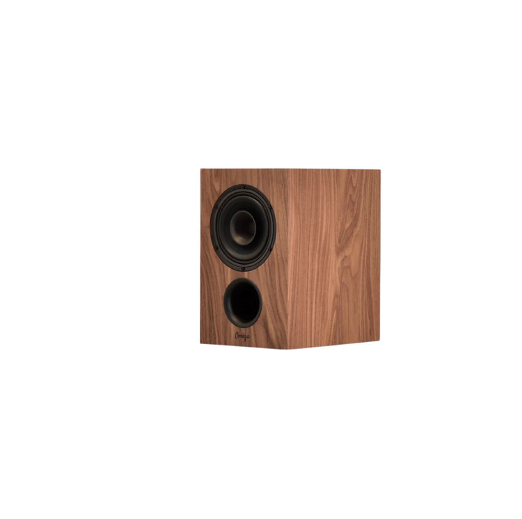 one omega speakers baby alnico monitor facing left finished in walnut wood
