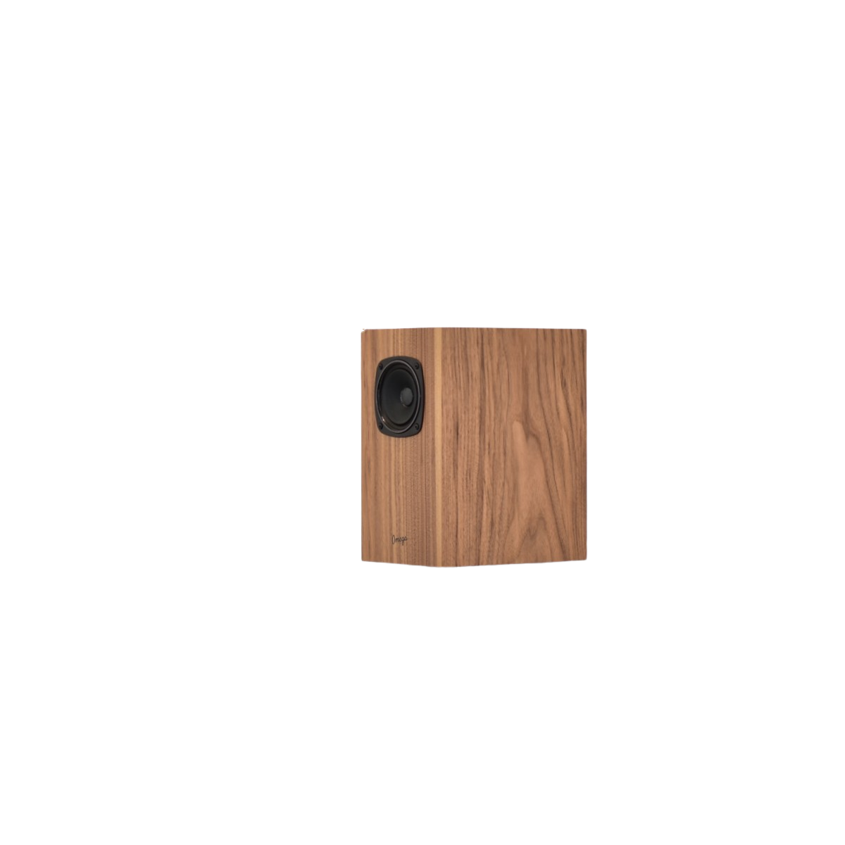 omega speakers super 3i in walnut wood facing to the left