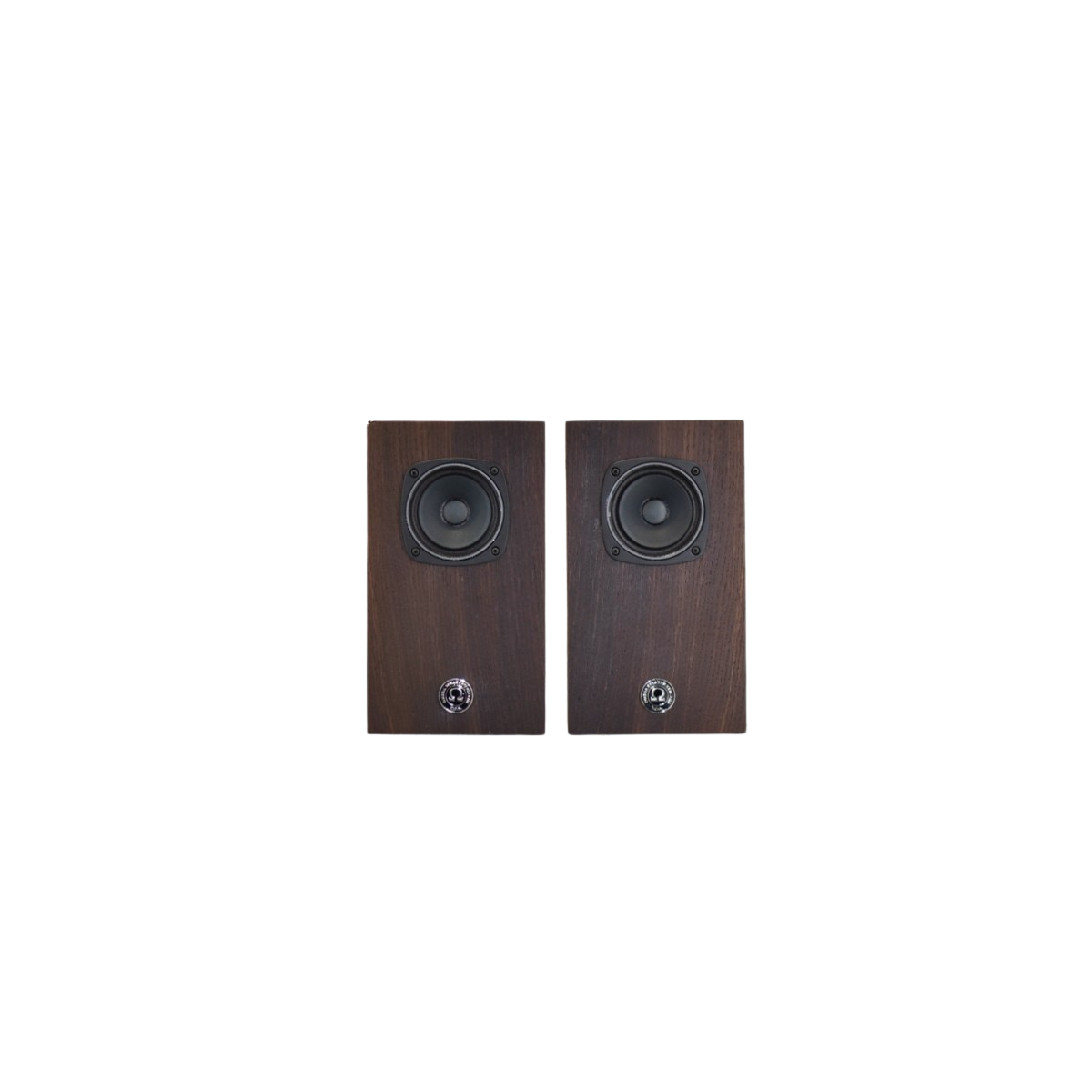 omega speakers super 3i in Fumed White Oak matched pair with coin logos facing front