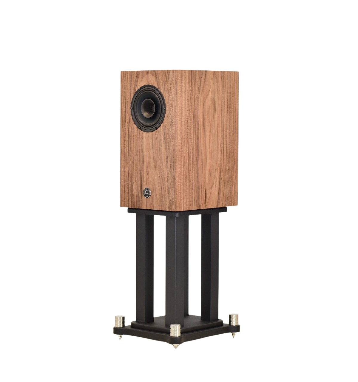 Omega super alnico monitor single driver speakers in walnut no grill on stands