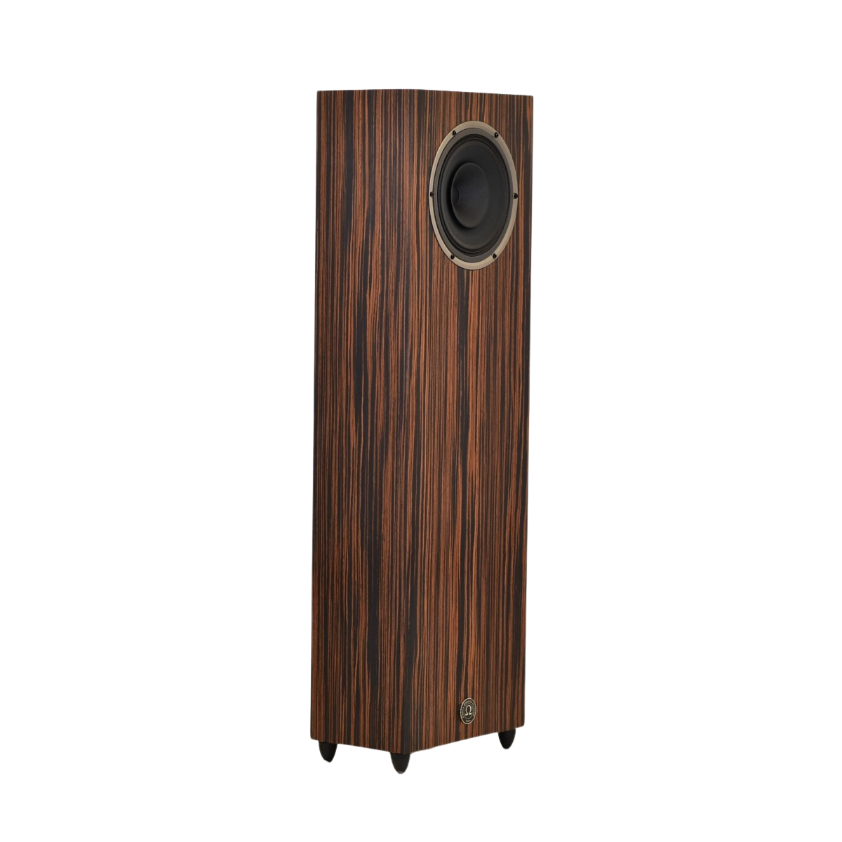 omega speakers junior 8 xrs finished in macassar ebony showing driver facing to the right