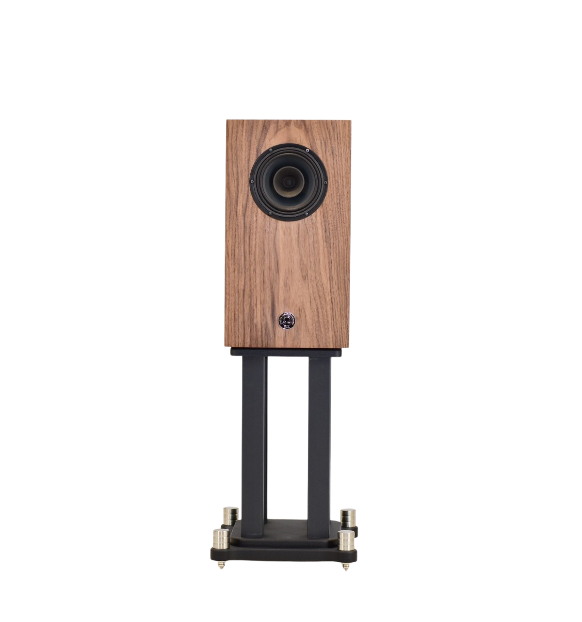 super alnico monitor speaker by omega speaker systems facing forward in walnut