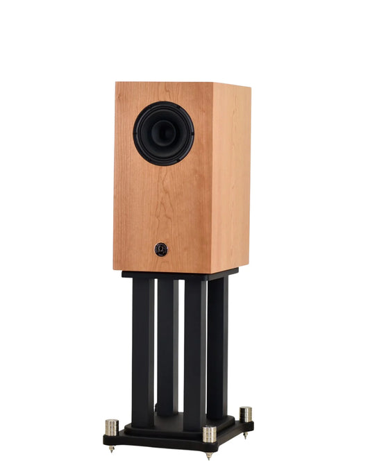Omega Speakers Super Alnico monitor on stand, no grill, finished in cherry wood