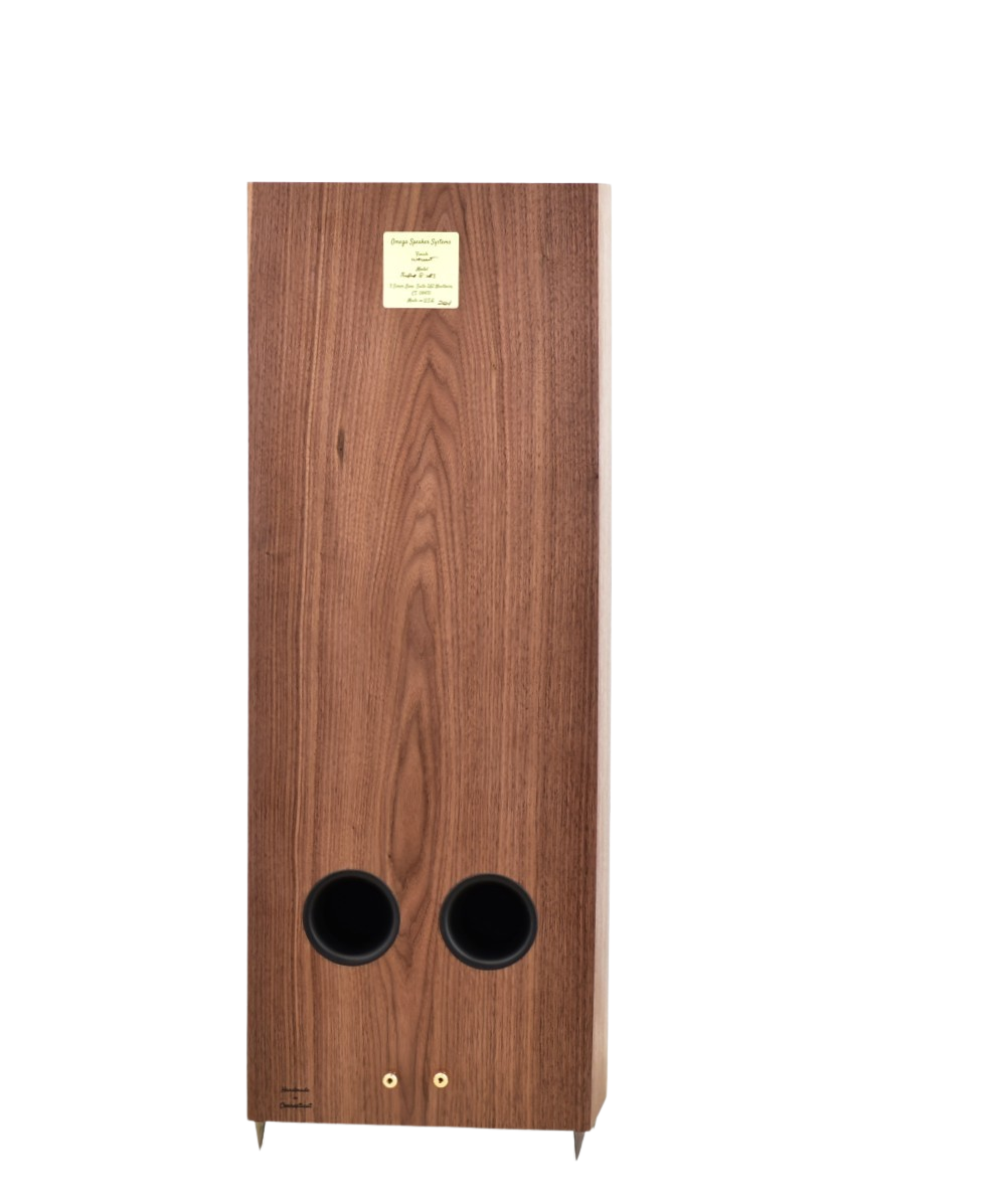 omega speakers super 8 rs back view finished in walnut wood