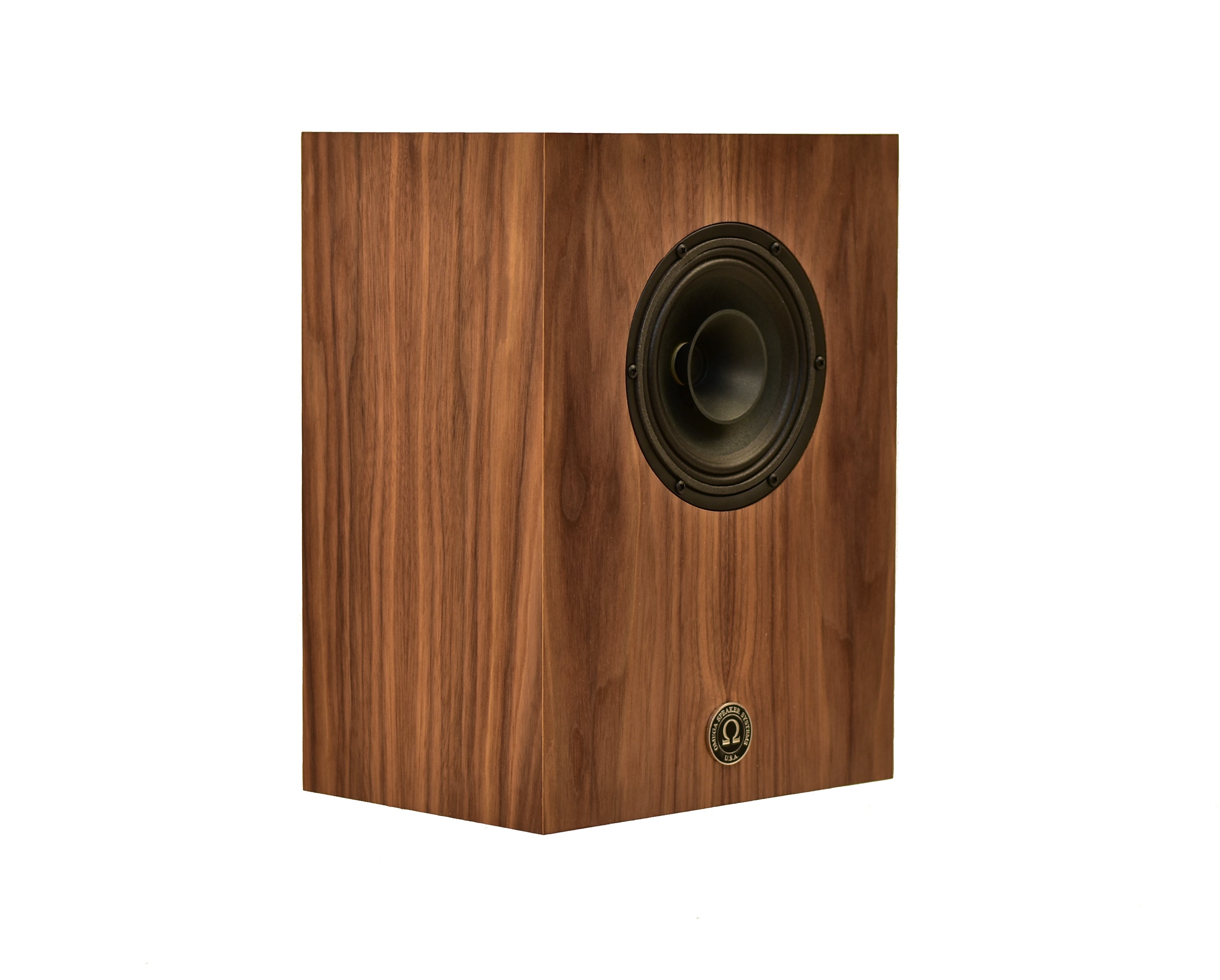 omega Speakers compact alnico monitor right view finished in walnut with no grill