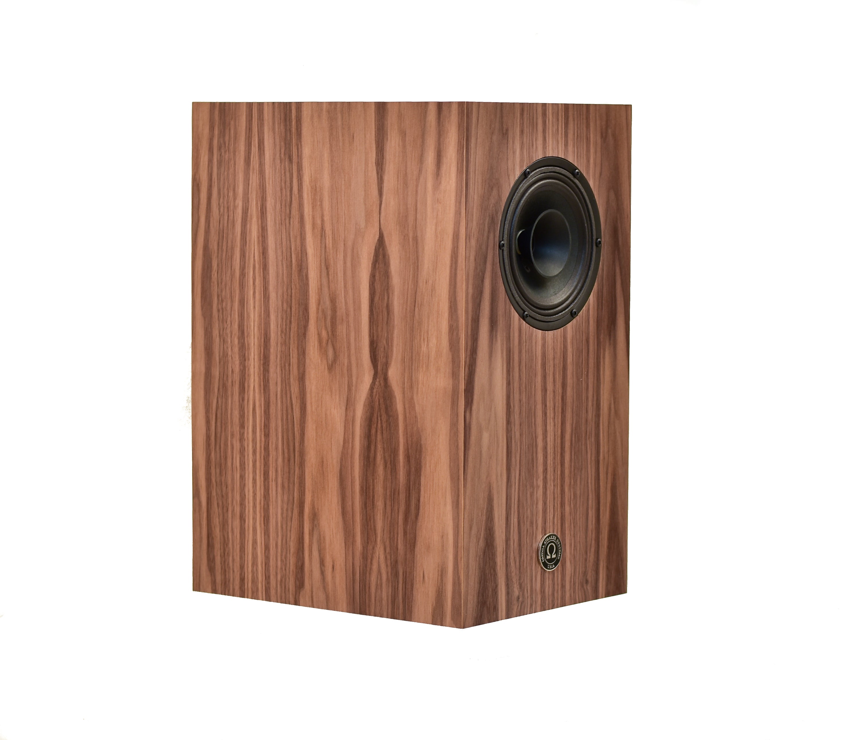 omega Speakers Super alnico monitor view to the right no grill finished in walnut